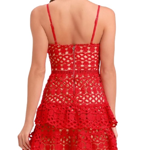 NWOT Lulus Beauty and Lace Red and Nude Crochet Lace Mini Dress Size Small - Picture 4 of 8